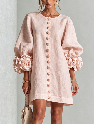 The Elowen | Floral-Cuff Mini Dress, Pink — supplier view 1