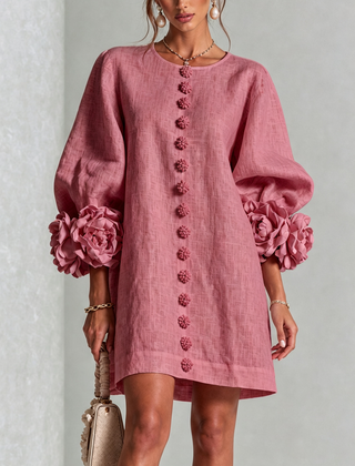 The Elowen | Floral-Cuff Mini Dress, Rose — supplier view 1