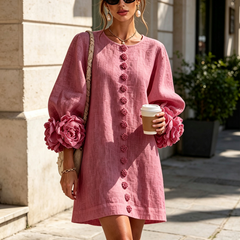 The Elowen | Floral-Cuff Mini Dress, Rose — supplier view 4