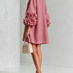 The Elowen | Floral-Cuff Mini Dress, Rose — supplier view 3