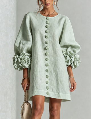The Elowen | Floral-Cuff Mini Dress, Sage Mist — supplier view 1