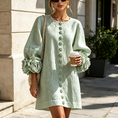 The Elowen | Floral-Cuff Mini Dress, Sage Mist — supplier view 4