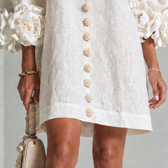 The Elowen | Floral-Cuff Mini Dress, White — supplier view 6