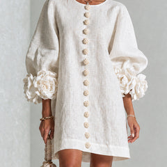 The Elowen | Floral-Cuff Mini Dress, White — supplier view 1
