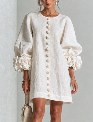 The Elowen | Floral-Cuff Mini Dress, White — supplier view 1