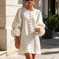 The Elowen | Floral-Cuff Mini Dress, White — supplier view 4