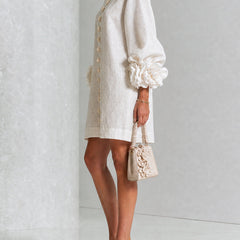 The Elowen | Floral-Cuff Mini Dress, White — supplier view 2