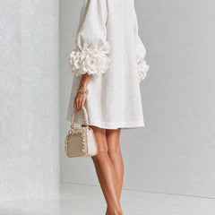 The Elowen | Floral-Cuff Mini Dress, White — supplier view 3