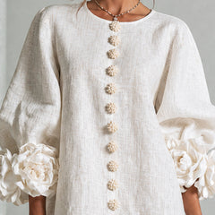 The Elowen | Floral-Cuff Mini Dress, White — supplier view 5