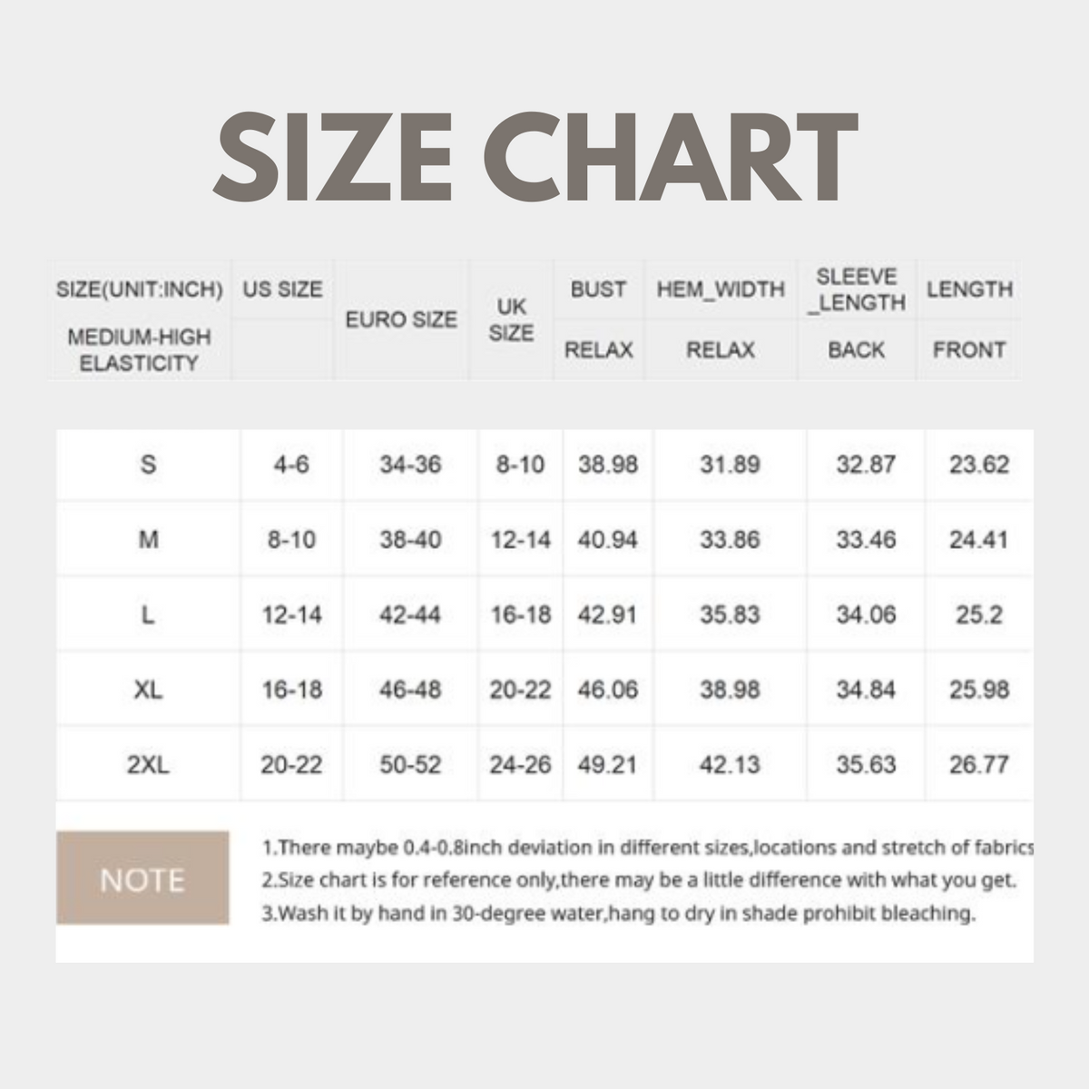 The Rowan | Quilted Gilet — unverified supplier size chart