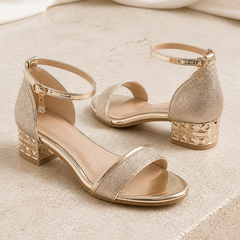 Alison champagne gold low-heel strappy sandal product detail