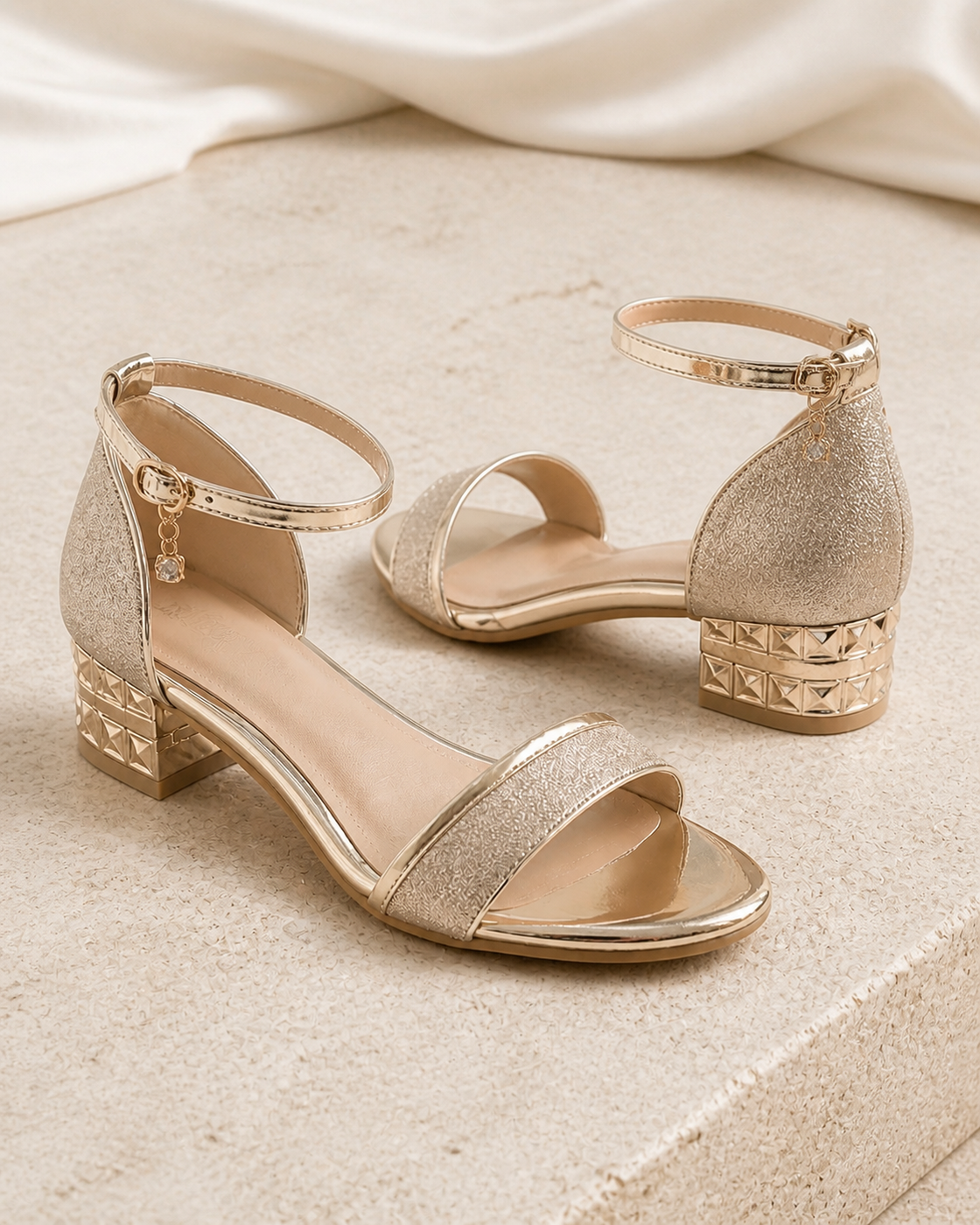 Alison champagne gold low-heel strappy sandal product detail