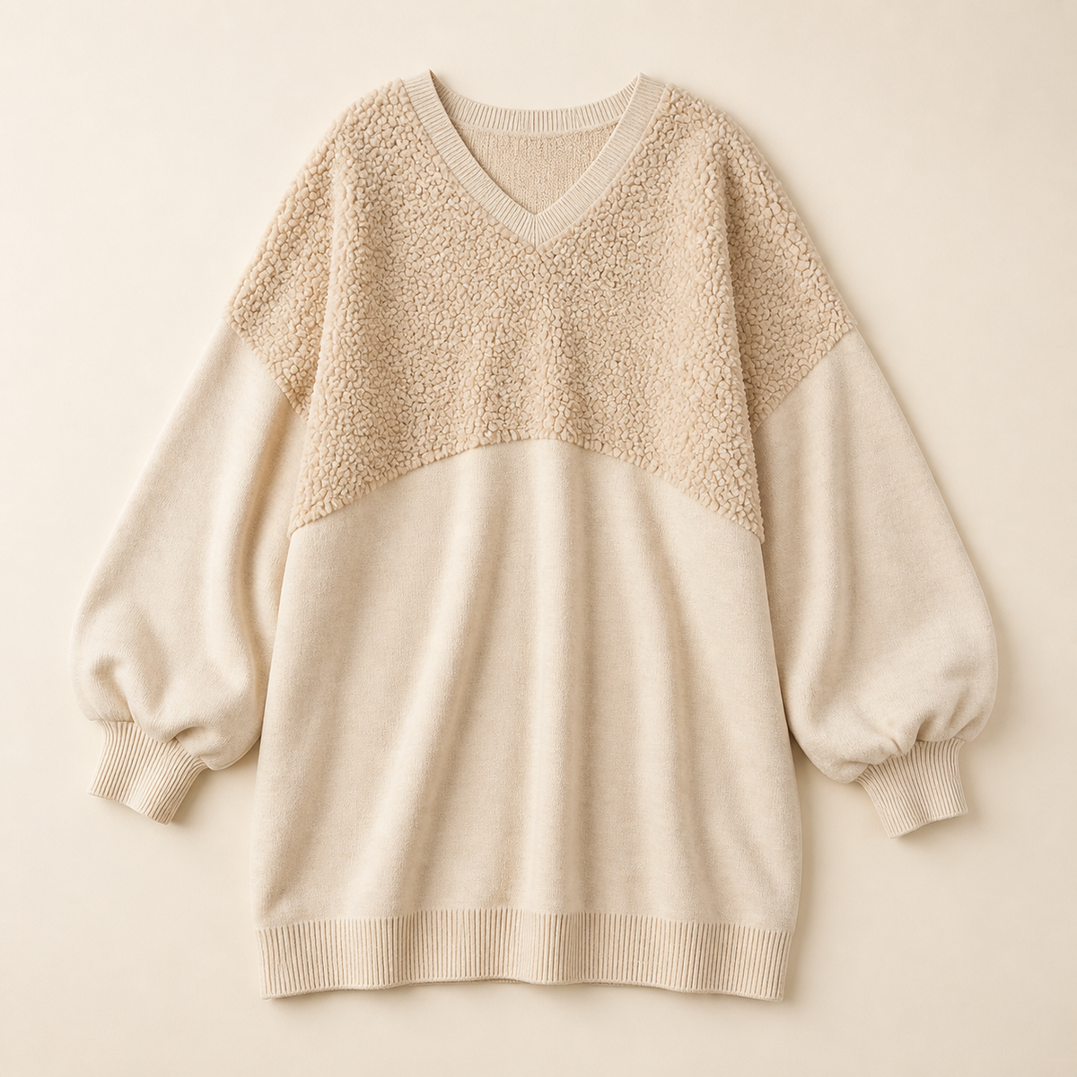 Bronte beige textured V-neck mini dress product flat lay
