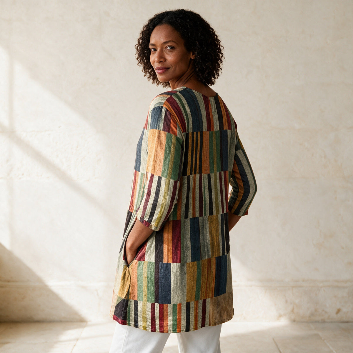 Chloe multicolour long blouse, rear three-quarter view