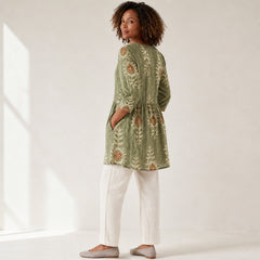 Elise | Long Blouse with V-Neck, Green — rear side view