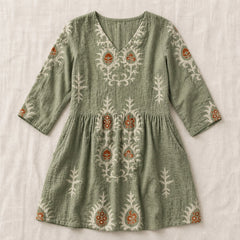 Elise | Long Blouse with V-Neck, Green — flat lay