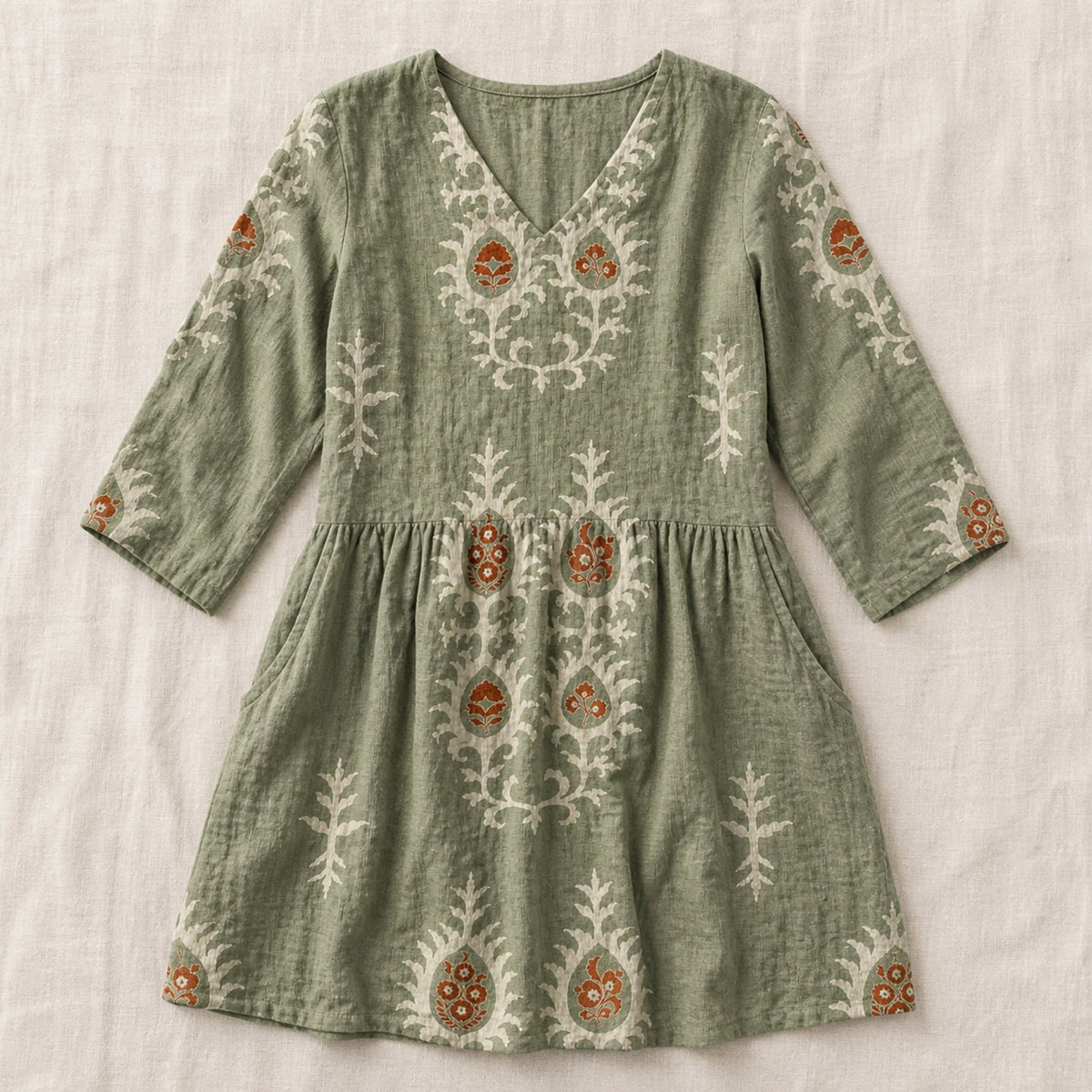 Elise | Long Blouse with V-Neck, Green — flat lay