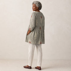 Elise | Long Blouse with V-Neck, Gray — rear side view
