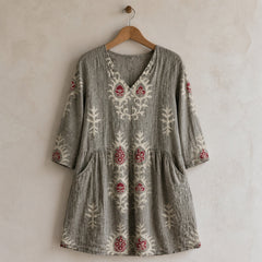 Elise | Long Blouse with V-Neck, Gray — hanger view