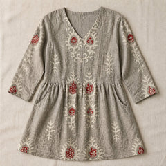 Elise | Long Blouse with V-Neck, Gray — flat lay
