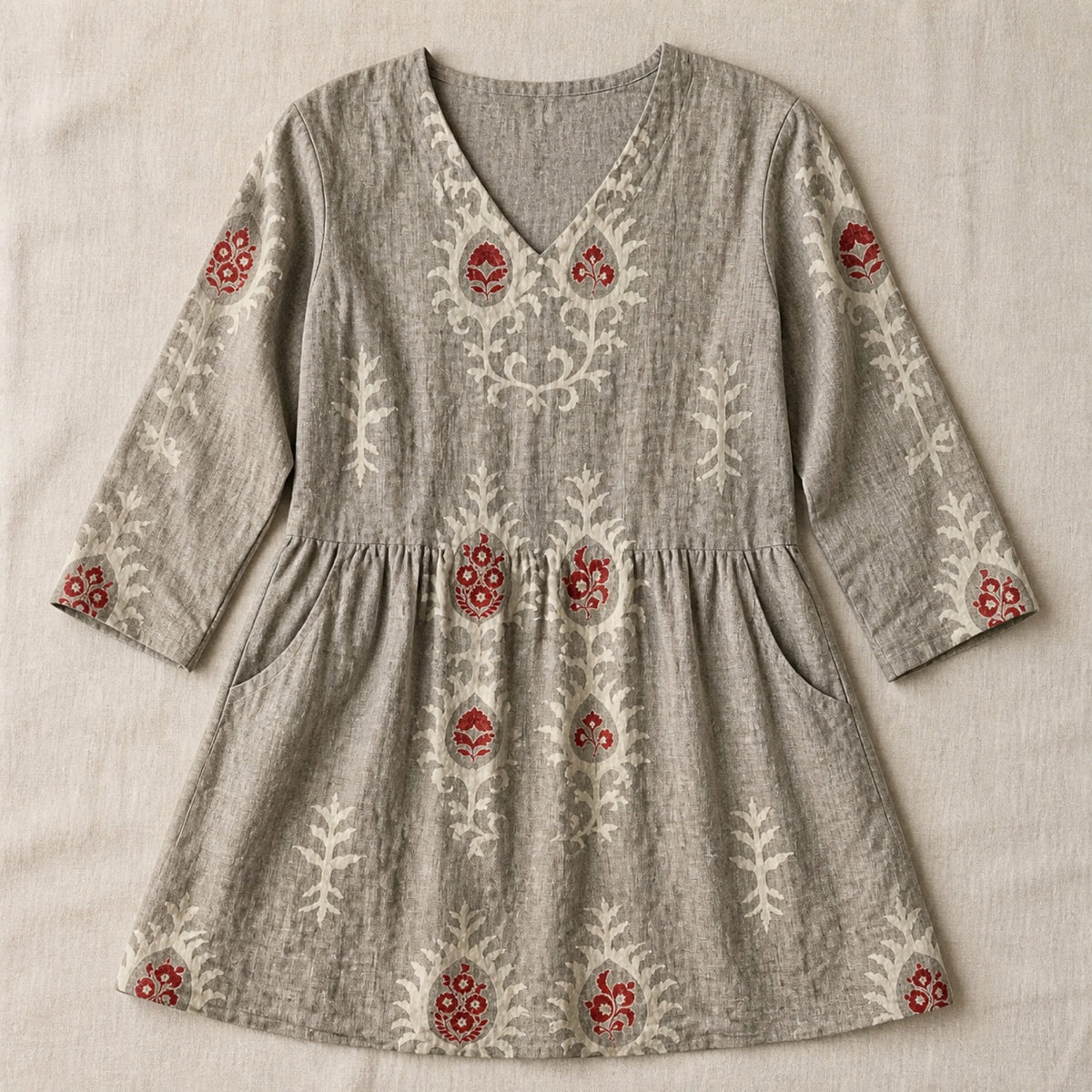 Elise | Long Blouse with V-Neck, Gray — flat lay