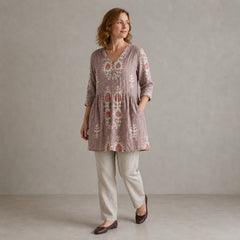 Elise | Long Blouse with V-Neck, Pink — three quarter step