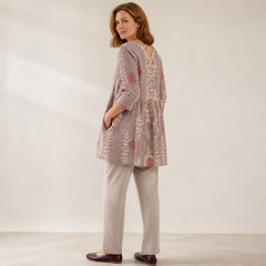 Elise | Long Blouse with V-Neck, Pink — rear side view