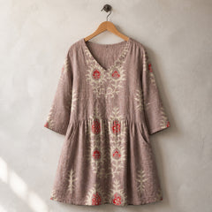 Elise | Long Blouse with V-Neck, Pink — hanger view