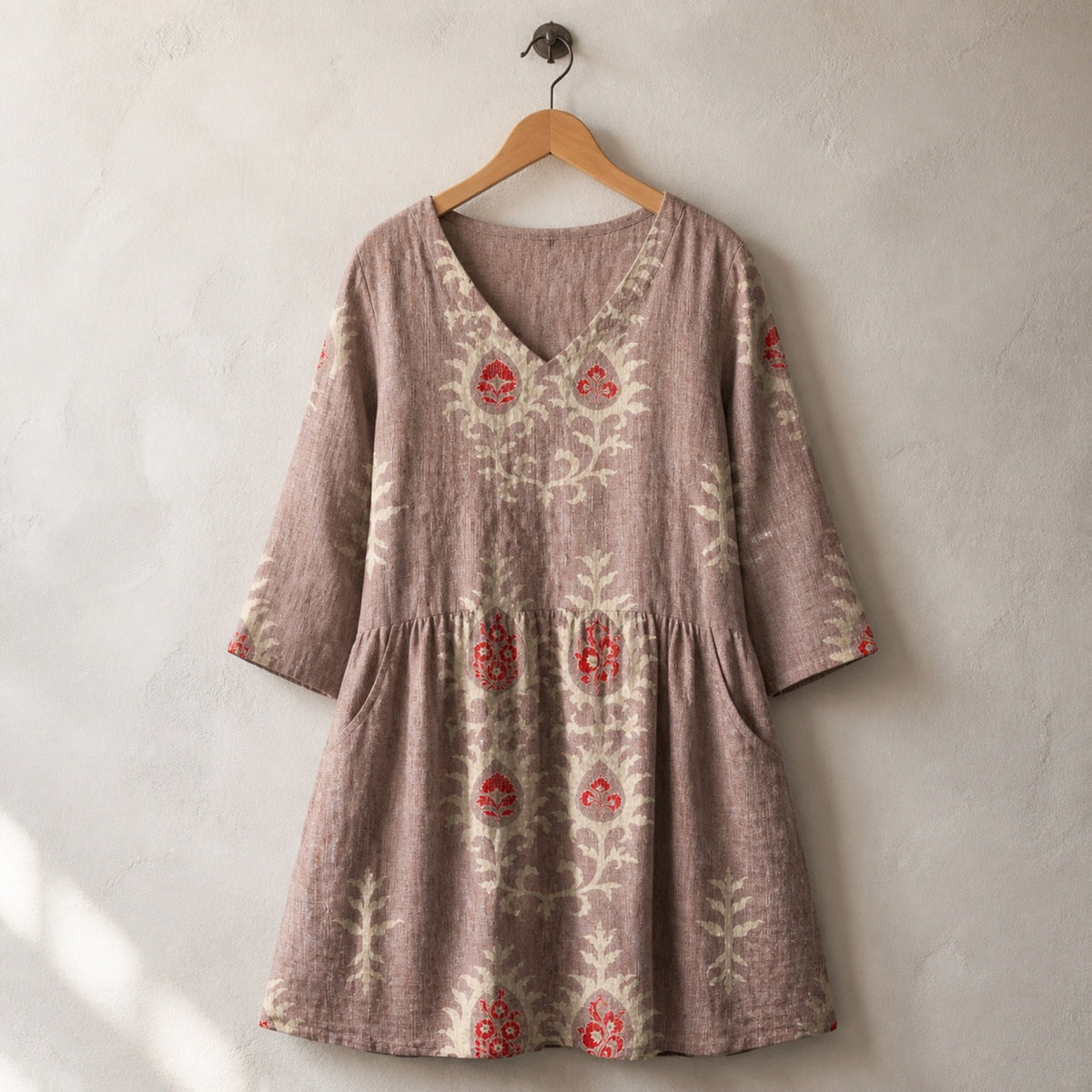 Elise | Long Blouse with V-Neck, Pink — hanger view