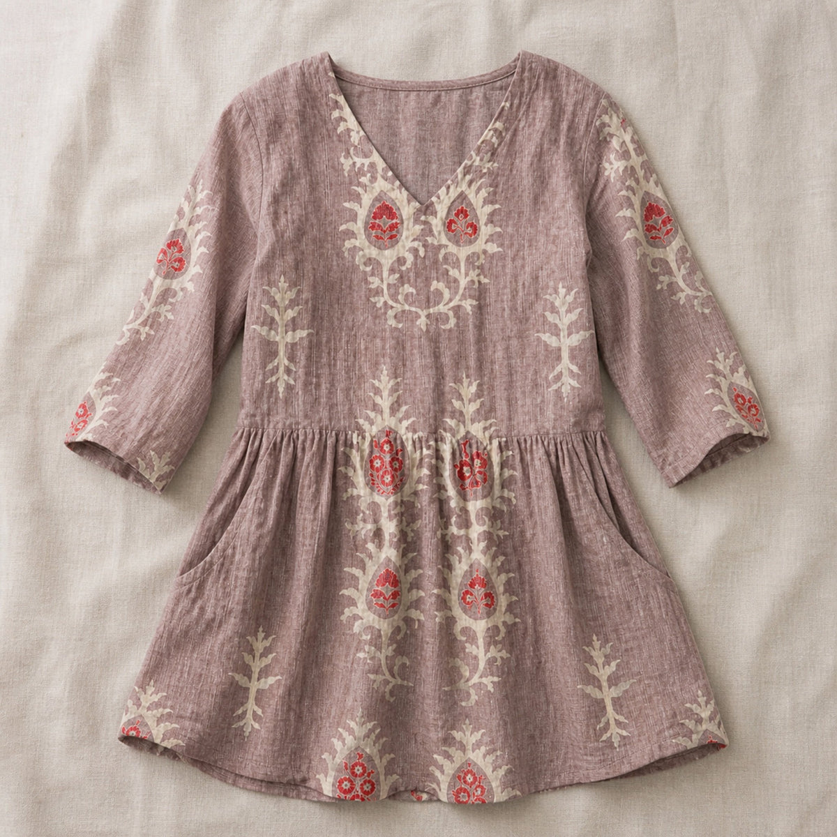 Elise | Long Blouse with V-Neck, Pink — flat lay