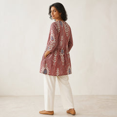 Elise | Long Blouse with V-Neck, Red — rear side view