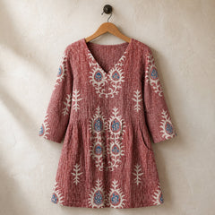 Elise | Long Blouse with V-Neck, Red — hanger view