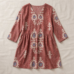 Elise | Long Blouse with V-Neck, Red — flat lay