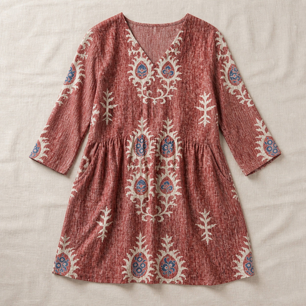 Elise | Long Blouse with V-Neck, Red — flat lay