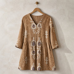 Elise | Long Blouse with V-Neck, Yellow — hanger view