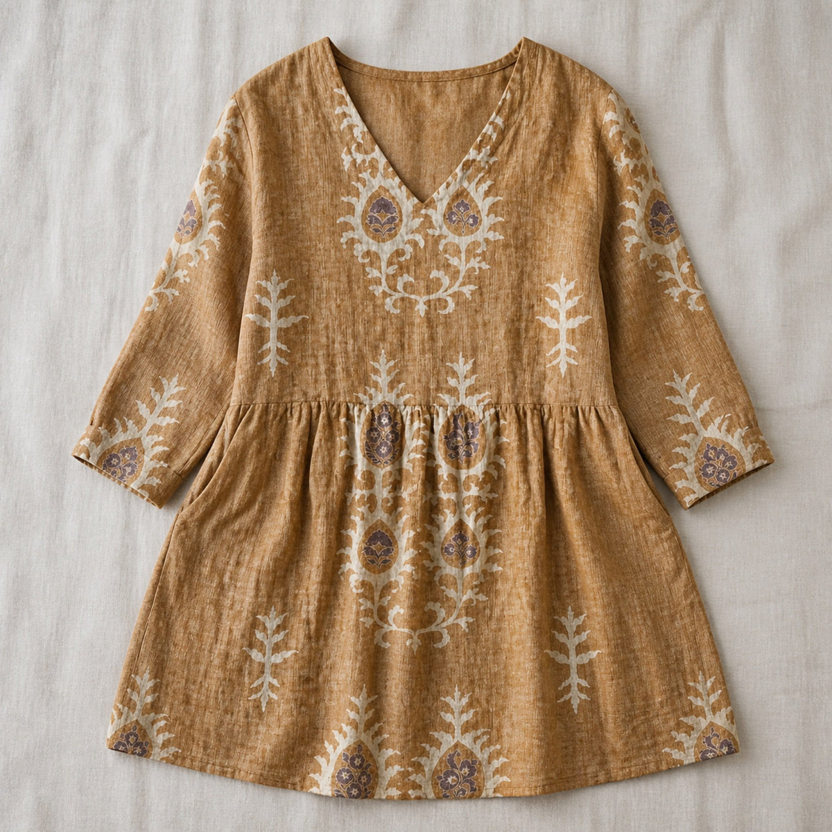 Elise | Long Blouse with V-Neck, Yellow — flat lay
