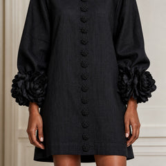 The Elowen | Floral-Cuff Mini Dress, Black — cuff detail