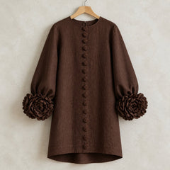 The Elowen | Floral-Cuff Mini Dress, Brown — product hanger