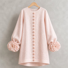 The Elowen | Floral-Cuff Mini Dress, Pink — product hanger