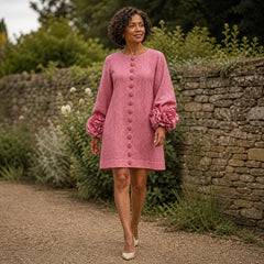 The Elowen | Floral-Cuff Mini Dress, Rose — outdoor movement
