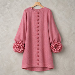 The Elowen | Floral-Cuff Mini Dress, Rose — product hanger