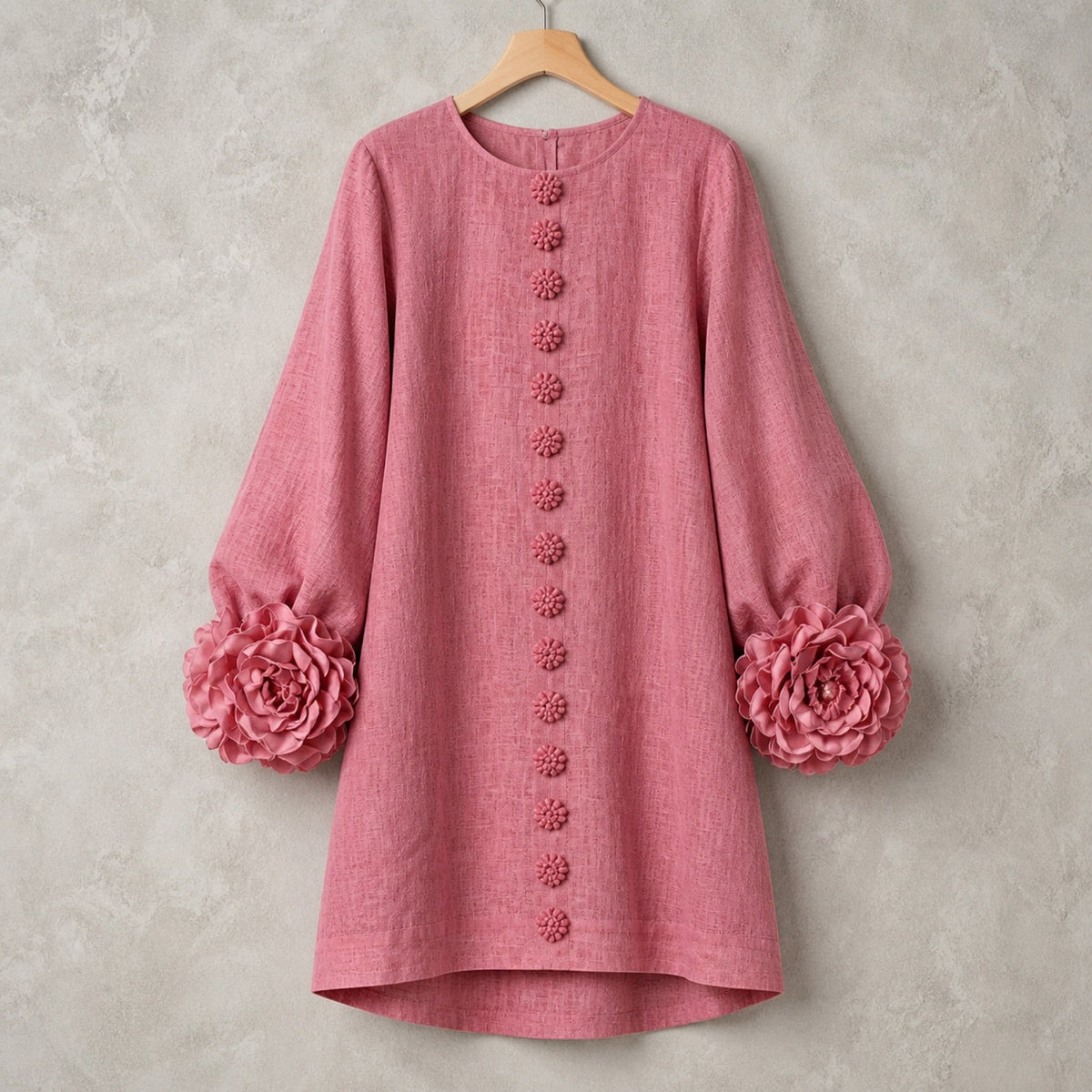 The Elowen | Floral-Cuff Mini Dress, Rose — product hanger