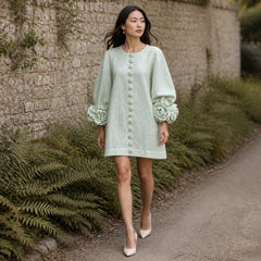 The Elowen | Floral-Cuff Mini Dress, Sage Mist — outdoor movement