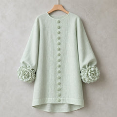 The Elowen | Floral-Cuff Mini Dress, Sage Mist — product hanger