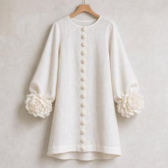 The Elowen | Floral-Cuff Mini Dress, White — product hanger