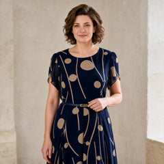 IVY chiffon midi dress neckline, split sleeves and belt styling detail