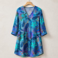 Juliette | Long Blouse with V-Neck, Blue — hanger