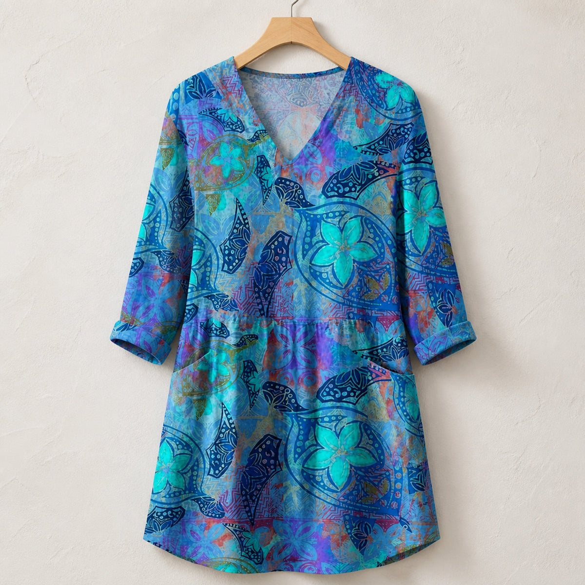 Juliette | Long Blouse with V-Neck, Blue — hanger