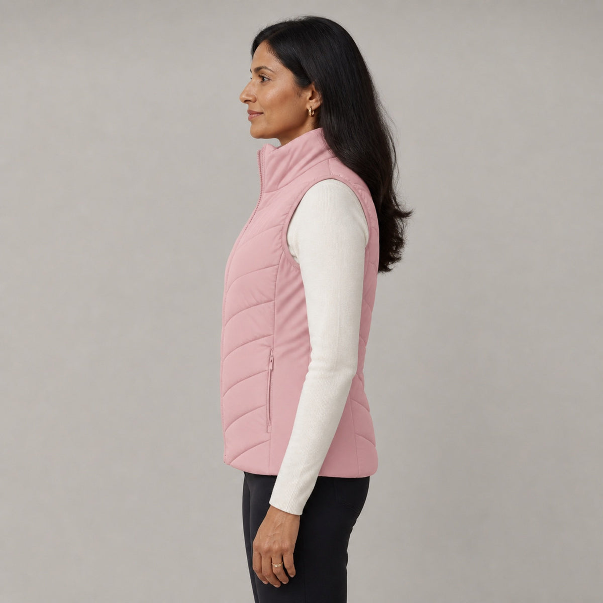 The Rowan | Quilted Gilet, Baby Pink — side