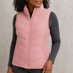 The Rowan | Quilted Gilet, Baby Pink — zip pocket detail